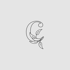 Obraz premium Outline Letter C Initial Logo Icon Monogram Nature Leaves Design