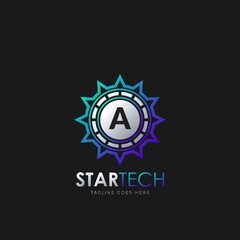 Modern A Initial logo design concept technology circle star logo template design vector