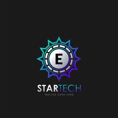 Modern E Initial logo design concept technology circle star logo template design vector