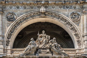 Architectural fragments of Palace of Justice (Corte Suprema di Cassazione, 1888). Rome, Italy.