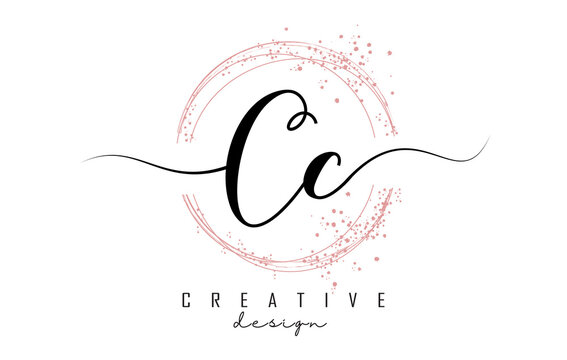 Handwritten CC C letter logo with sparkling circles with pink glitter.