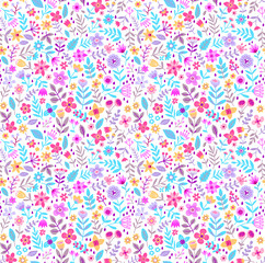 Cute Floral pattern in the small flower. "Ditsy print". Motifs scattered random. Seamless vector texture. Elegant template for fashion prints. Printing with small colorful flowers. White background.