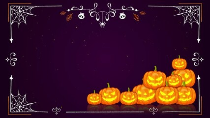 halloween concept animation,pumpkins and golden particles on a purple background,spider web and skull,autumn leaves - Powered by Adobe
