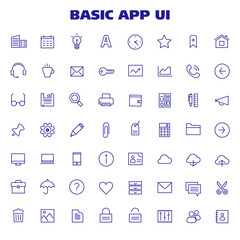 Trendy linear big basic app UI, UX and Office icons set