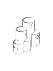 Hand-drawn sketch of a cans of colored paint flowings from a side. Vector illustration