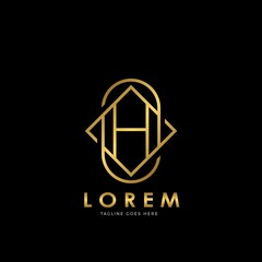 Golden H Initial letter Logo Vector Design Concept Geometrical Line
