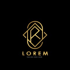 Fototapeta premium Golden R Initial letter Logo Vector Design Concept Geometrical Line