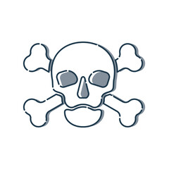 Human skull in full face and crossbones behind. Isolated illustration in flat style on white background. Poison sign and symbol for design. An image of danger to humans. Icon of hazard to life