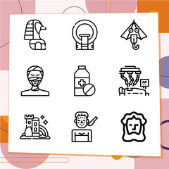 Simple set of 9 icons related to radiology