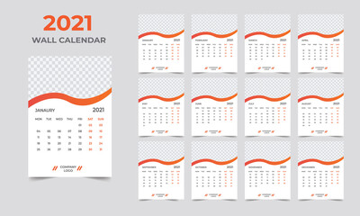 Wall  calendar design 2021 template 
