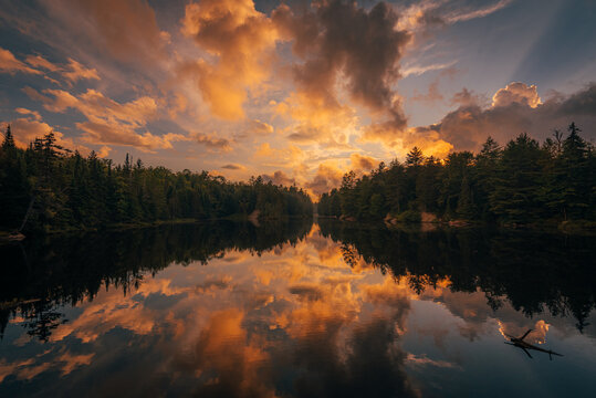 Sunset at Horseshoe Lake, near Tupper Lake in the Adirondack Mountains, New York