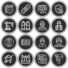 16 pack of builder  lineal web icons set