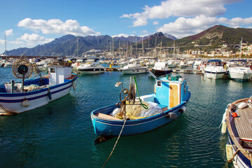 Fototapeta na wymiar Port of small (fishing, pleasure, sailing boats in Salerno