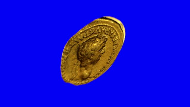 Emperor Claudius Aureus Gold Coin on Blue Screen