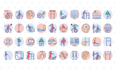 Fototapeta premium bundle of disabilities set icons