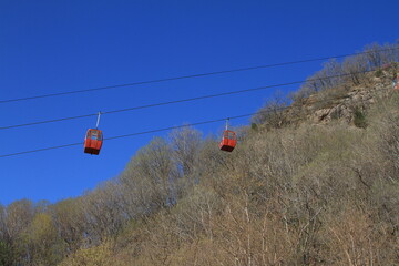 Sky cable car going uphill