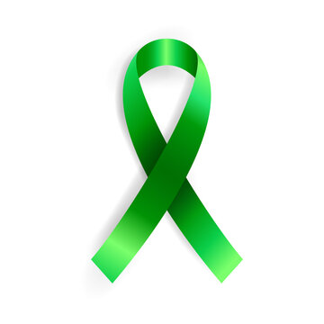 Realistic vector illustration of green ribbon awareness symbol. Organ donation, liver cancer, mental health and other illness prevention sign