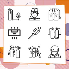 Simple set of 9 icons related to breath