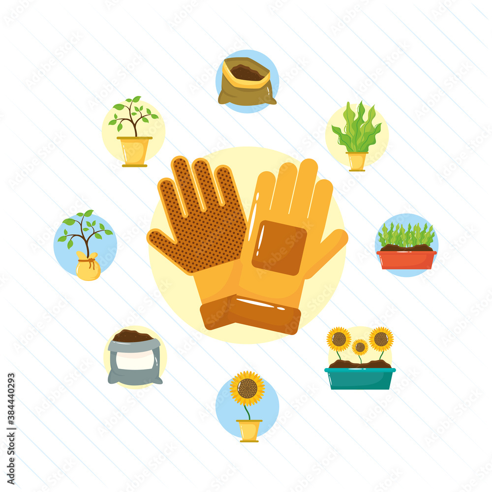 Canvas Prints gloves and gardening tools flat style icons