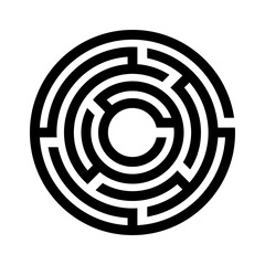 Abstract maze background. Labyrinths in shape of circle. Modern design of mystery pattern for business, decoration, logo. Vector illustration isolated on white.