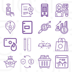 16 pack of economic science  lineal web icons set