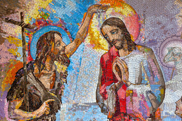 Medjugorje, BiH. 2016/6/5. Mosaic of The Baptism of the Lord as the First Luminous Mystery of the...