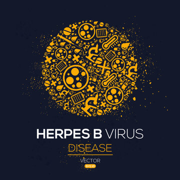 Creative (Herpes B virus) disease Banner Word with Icons ,Vector illustration.	