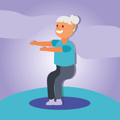 old woman practicing exercise active senior character