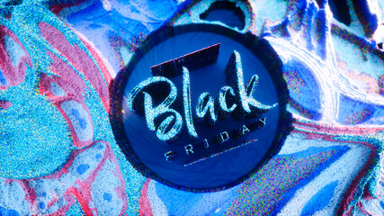 Black Friday digital background made from glowing particles. Black Friday banner or flyer design. 3D rendering