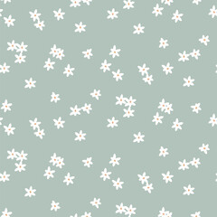 Daisy cute seamless vintage floral pattern. Simple white camomile flowers blue background