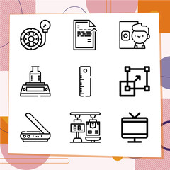 Simple set of 9 icons related to measurement