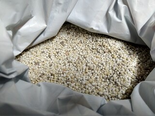 lawn food granules in bag close up