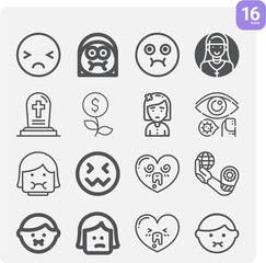 Simple set of faint related lineal icons.