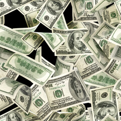 Dollar seamless money background. One hundred dollars of America. Usd cash money isolated on black.