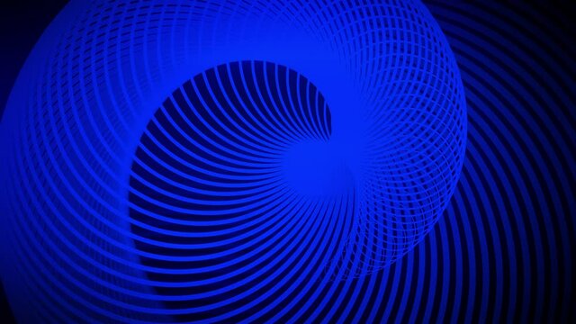 Abstract dynamic radial backdrop. Geometric shapes. Bright glowing blue colored spiral. Psychedelic twisting circles. Hypnotic trail rotation. Shiny neon swirl. Minimal and trendy footage in 4K  