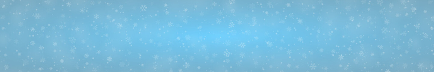 Naklejka na ściany i meble Christmas banner of snowflakes of different shapes, sizes and transparency on light blue background