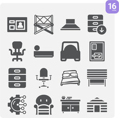 Simple set of textiles related filled icons.