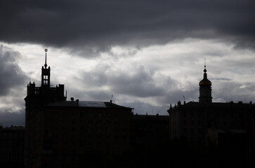 Fototapeta premium House with a spire in the Stalinist Empire style in the center of kharkov