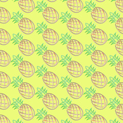Watercolor abstract background. Banner, post, advertisement.  Pineapple fruit  illustration. Pattern for fabric.