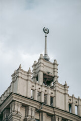Fototapeta na wymiar House with a spire in the Stalinist Empire style in the center of kharkov