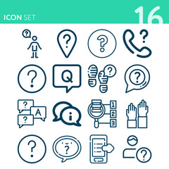 Simple set of 16 icons related to question mark