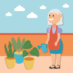 old woman gardening active senior character