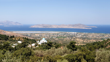 Sea view. Panorama of Kos island. Greek Dodecanese Islands. Salt lake view in marmari, Kos.