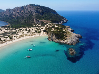 Aerial panoramic view of Voidokilia lagoon near Pylos, Greece