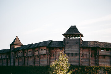 Fototapeta premium View of the wooden medieval fortress in the afternoon