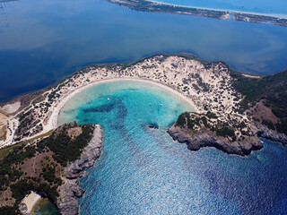 Aerial panoramic view of Voidokilia lagoon near Pylos, Greece