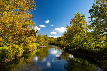 Fototapeta na wymiar Looking South as Viewed from the Station Road Bridge on the Towpath Trail in the Cuyahoga Valley National Park