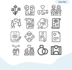 Simple set of married couple related lineal icons.