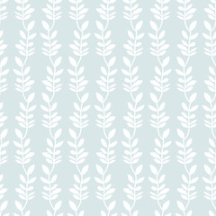 Pastel vertical striped seamless pattern of hand drawn branch with leaves background design