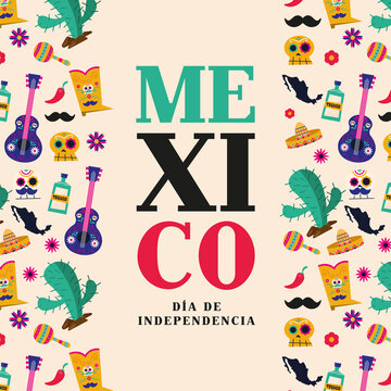 Mexico dia de la independencia with icons frame vector design
